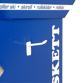 Presentoir de sol en carton: possibilité d'insertion des broches en plastiques à l'endroit souhaité